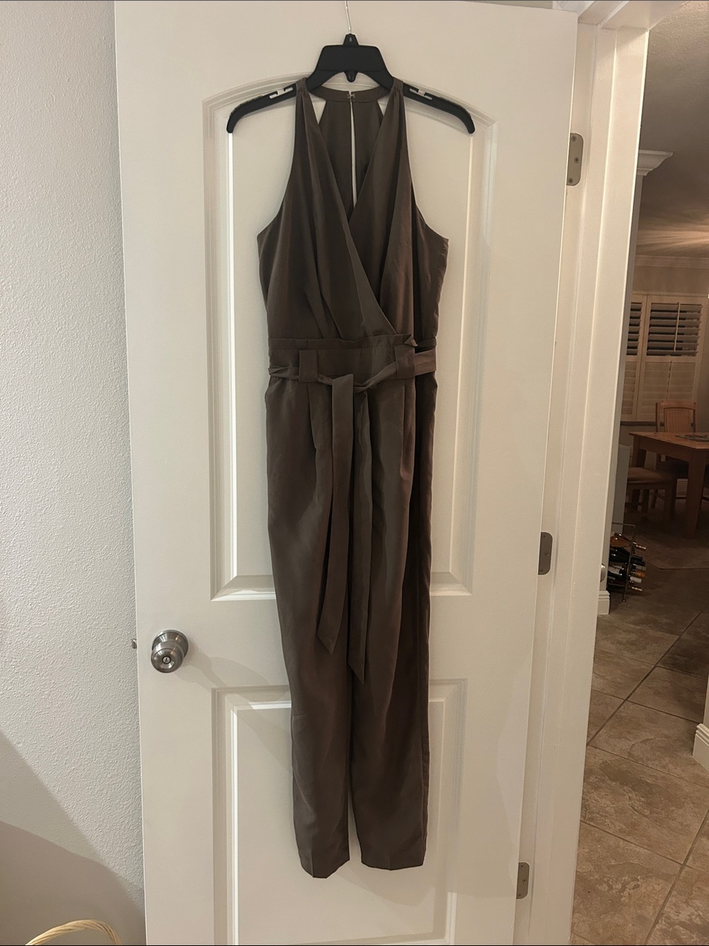 Express Olive Halter Tie-Waist Jumpsuit